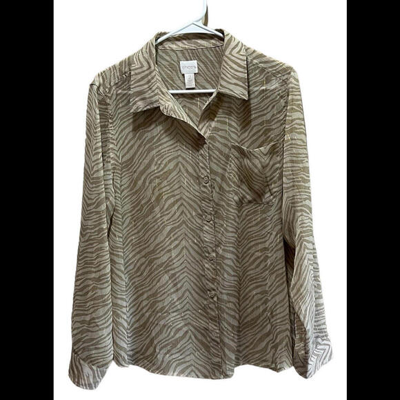 Chico's Shirt Women's Size 2 Golden Button Up Long Sleeve Metallic Pockets - Picture 1 of 5